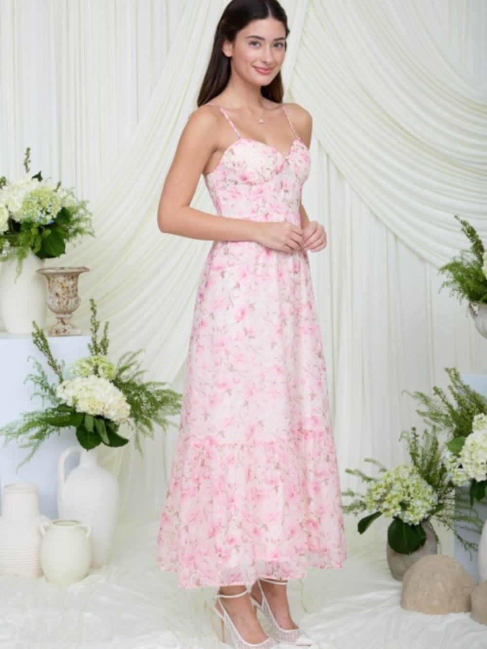 Floral Spaghetti Strap Corset Midi Dress Large - Picture 4 of 9